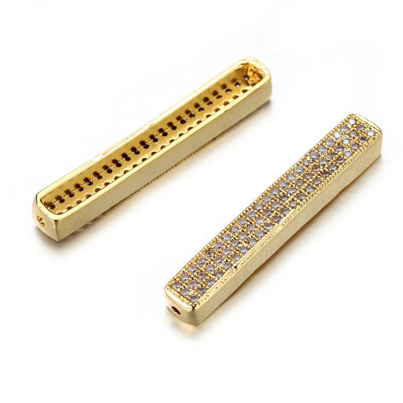 Brass Cubic Zirconia Inlay Plated DIY Charm Bar