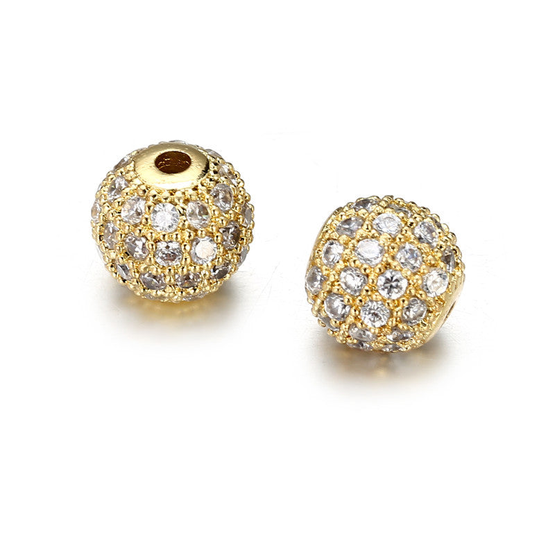 6mm Round Brass Plated Cubic Zirconia Bead Charm