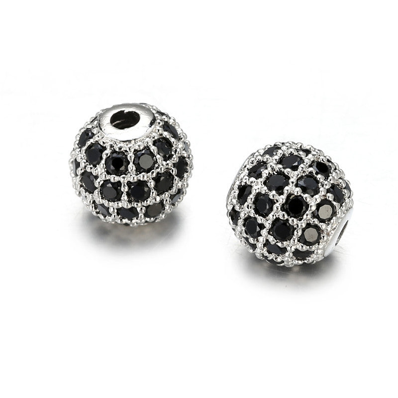 6mm Round Brass Plated Cubic Zirconia Bead Charm
