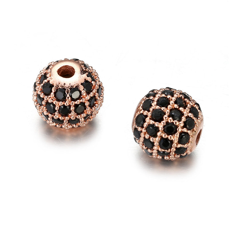 6mm Round Brass Plated Cubic Zirconia Bead Charm
