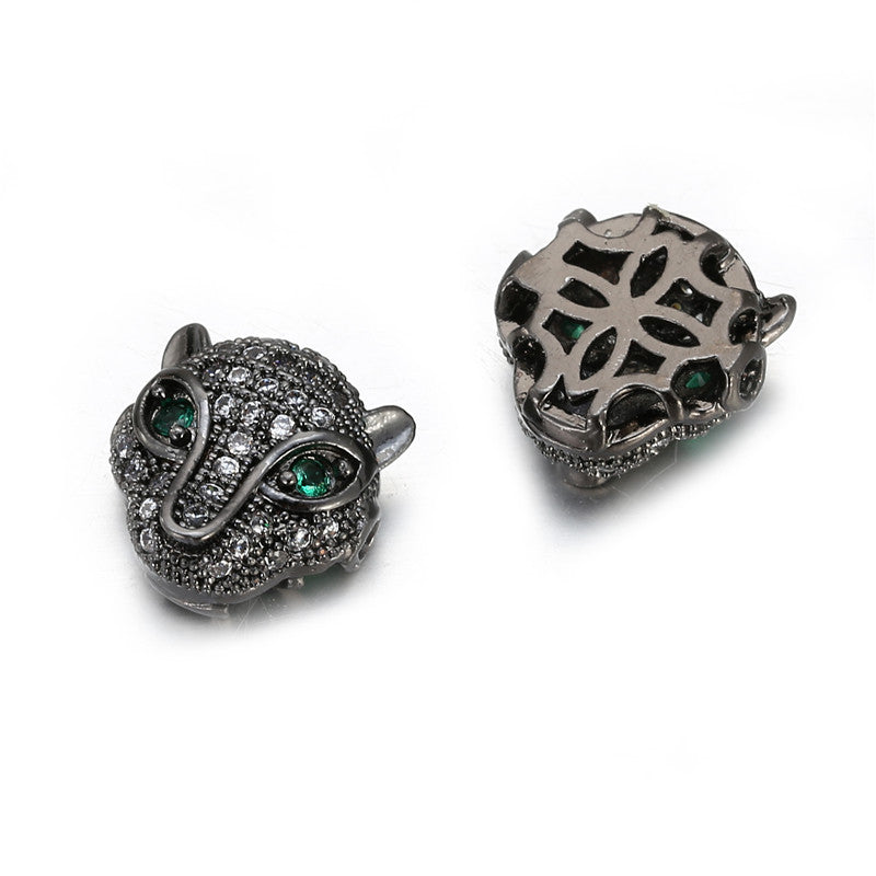 Handmade DIY Brass Leopard Head Charm Bar with Cubic Zirconia Inlay and Plated Finish
