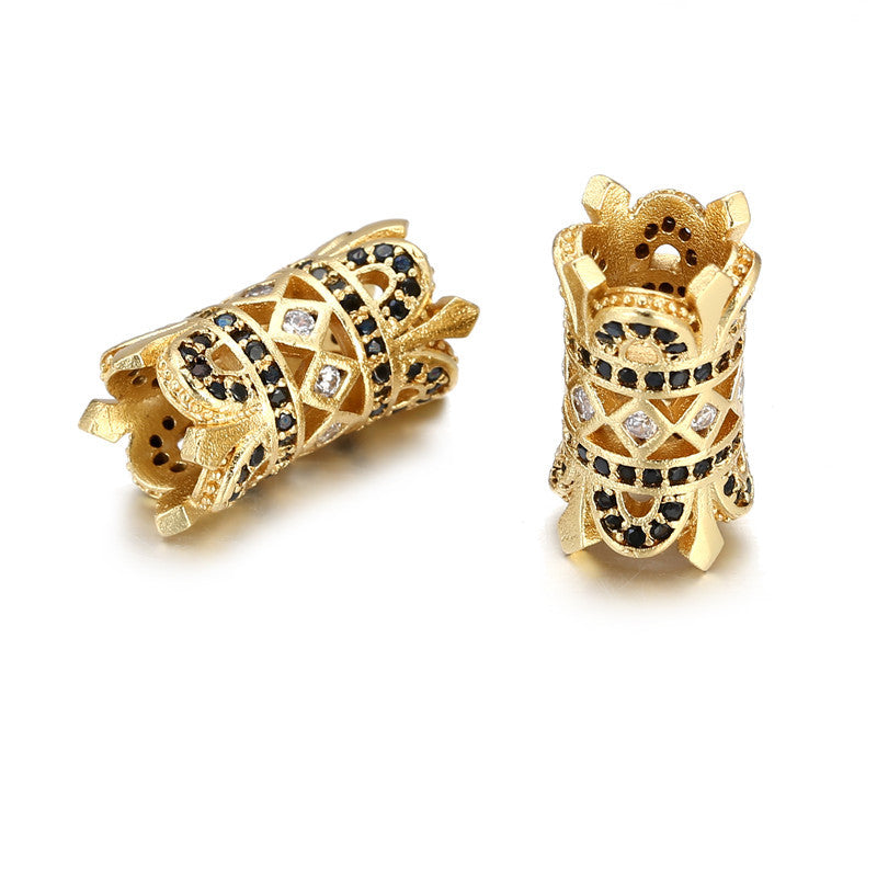 Round Brass Plated Cubic Zirconia Inlaid Hollow Tube Charm Bar for DIY Bracelet Necklace