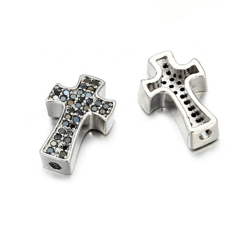 Punk Minimalist Micro-Paved Cubic Zirconia Cross Plated Brass Pendant Necklace Bracelet Charm