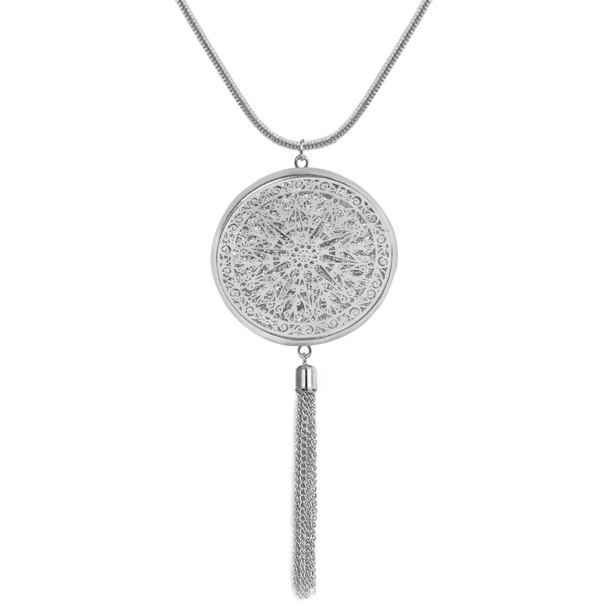 Hollow Geometric Disc Pendant Necklace for Women Alloy Cross Chain