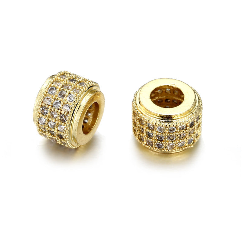 Handmade Brass Cylinder Charm Bar with Cubic Zirconia Inlay and Plated Finish for DIY Bracelet Necklace