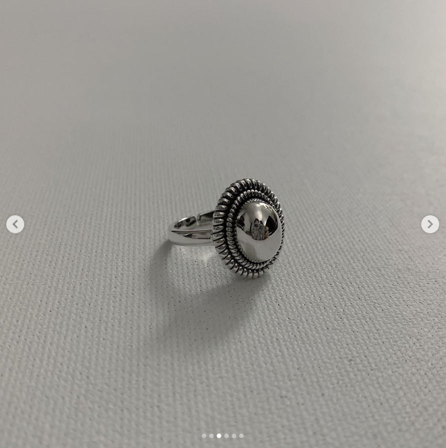 Minimalist Vintage 925 Sterling Silver Polished Geometric Oval Ring for Women