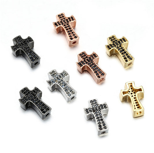Punk Minimalist Micro-Paved Cubic Zirconia Cross Plated Brass Pendant Necklace Bracelet Charm