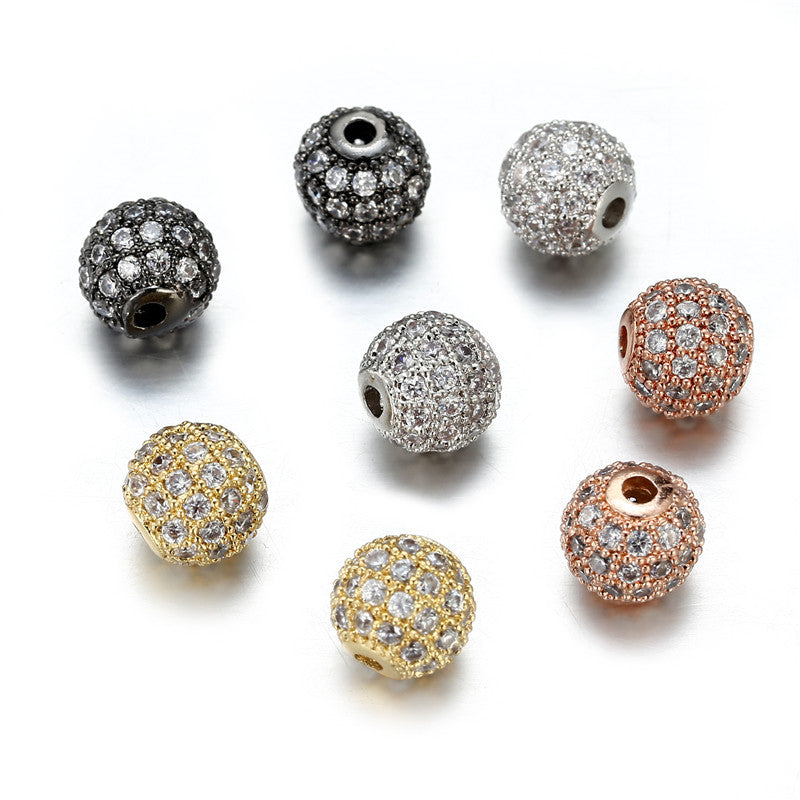 6mm Round Brass Plated Cubic Zirconia Bead Charm