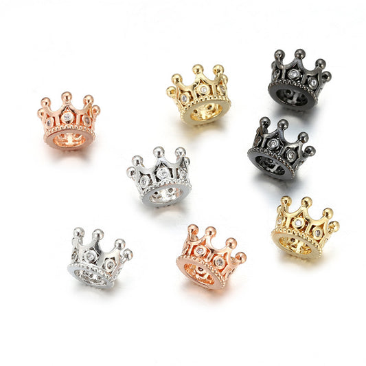 Micro Pave Cubic Zirconia Hollow Crown Brass Plated Charm Bar