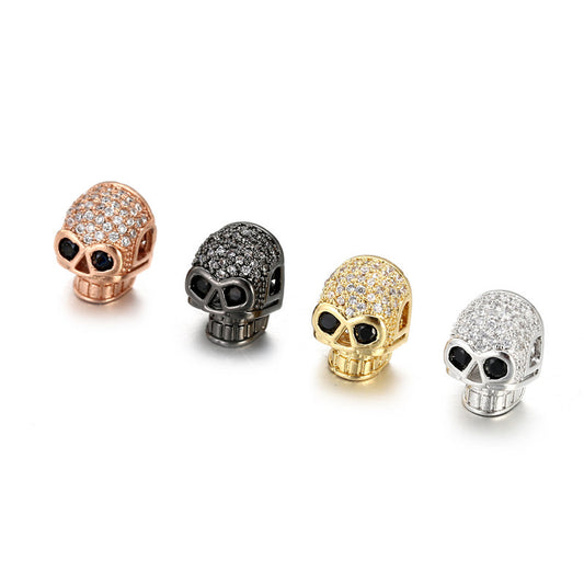 Vintage Brass Plated Skull Head Cubic Zirconia Inlay Pendant Charm