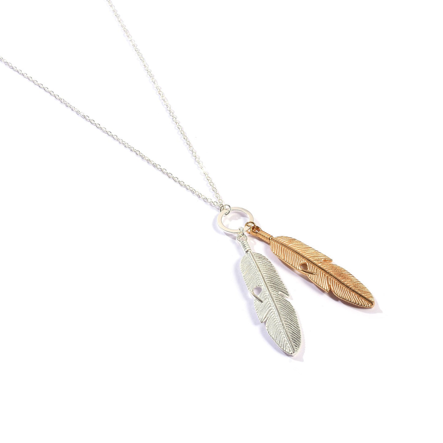 Women's Alloy Leaf Pendant Necklace with Cross Chain Fashion Jewelry for Clavicle