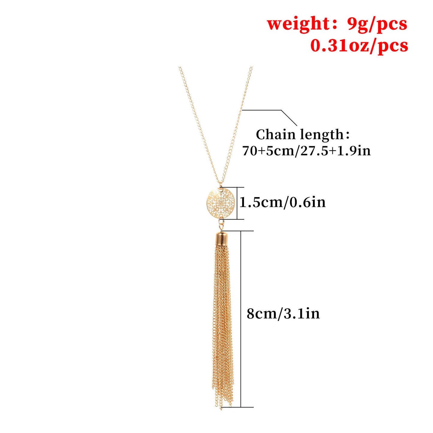 Vintage Geometric Circle Tassel Pendant Necklace Alloy Plated