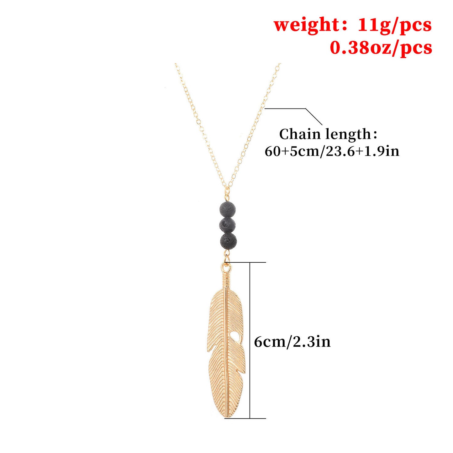Long Geometric Leaf Arrow Pendant Necklace with Volcanic Stone Drip Oil Finish Alloy Box Chain