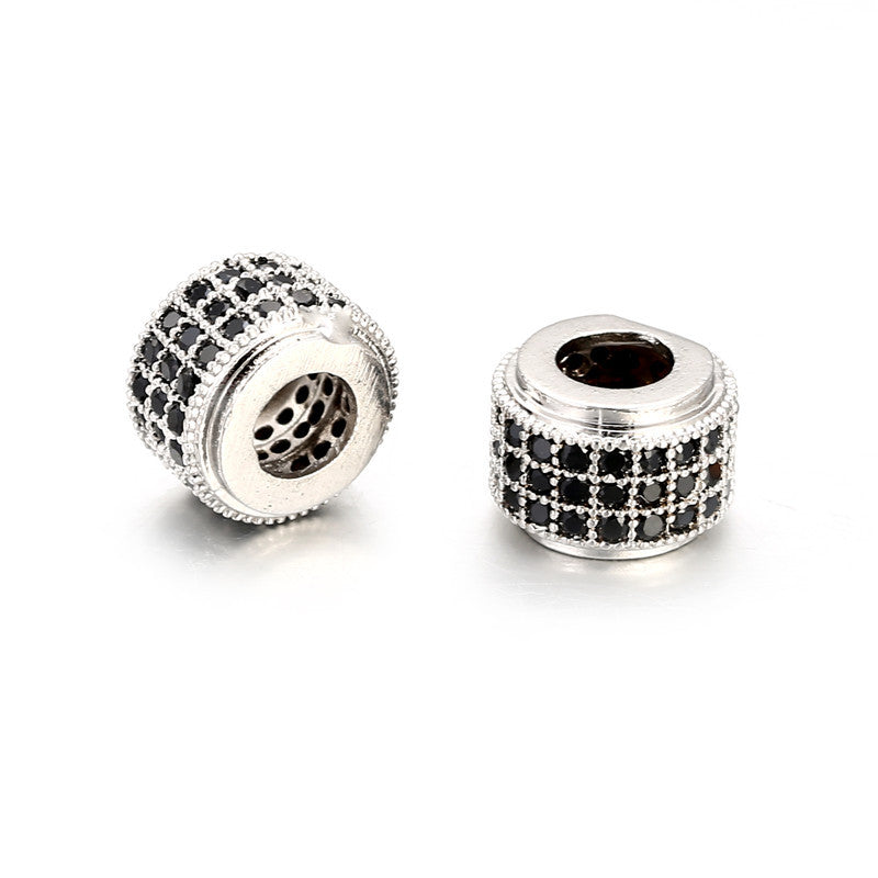 Handmade Brass Cylinder Charm Bar with Cubic Zirconia Inlay and Plated Finish for DIY Bracelet Necklace