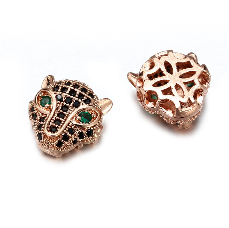 Minimalist Brass Plated Animal Head Charm Bar with Cubic Zirconia Inlay for DIY Jewelry Making