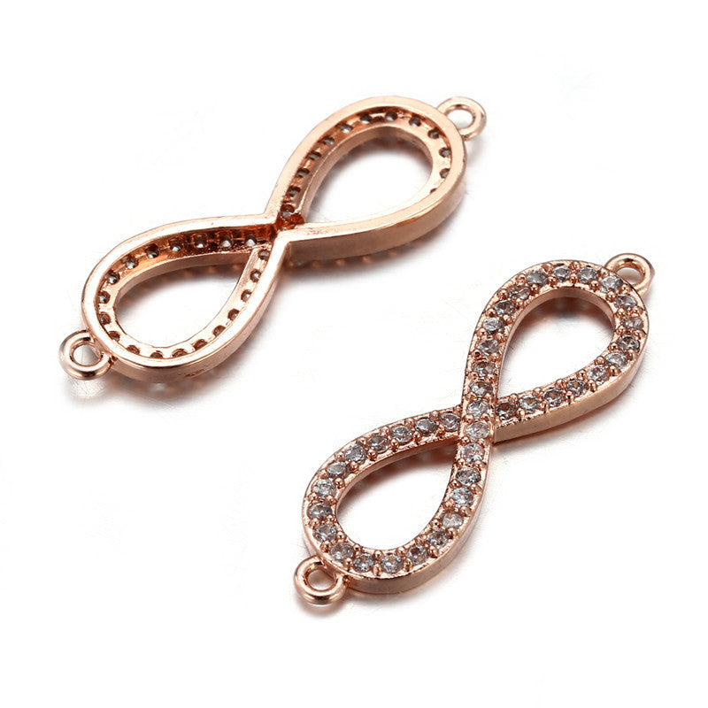 Gold Plated Brass Number 8 Charm Bar with Cubic Zirconia Inlay for DIY Jewelry Making