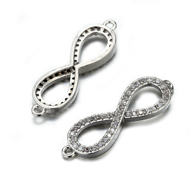 Gold Plated Brass Number 8 Charm Bar with Cubic Zirconia Inlay for DIY Jewelry Making