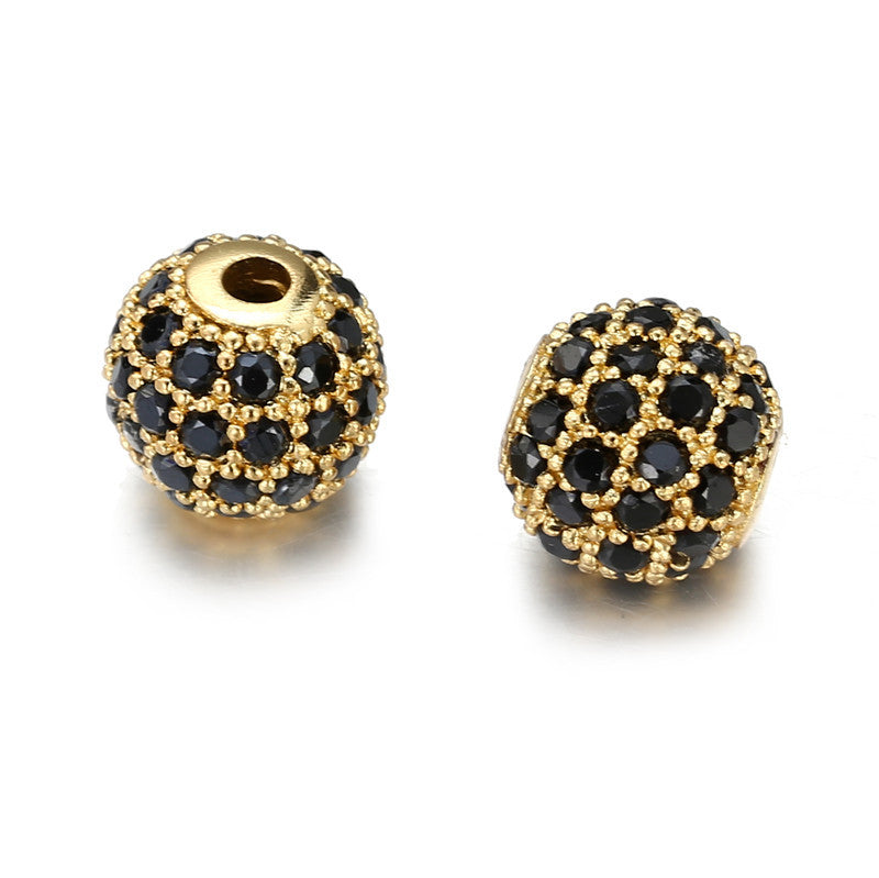 6mm Round Brass Plated Cubic Zirconia Bead Charm