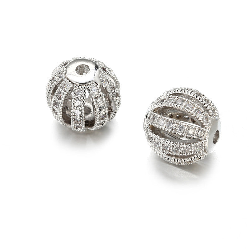 Minimalist 10mm Round Brass Plated Cubic Zirconia Hollow Bead Pendant