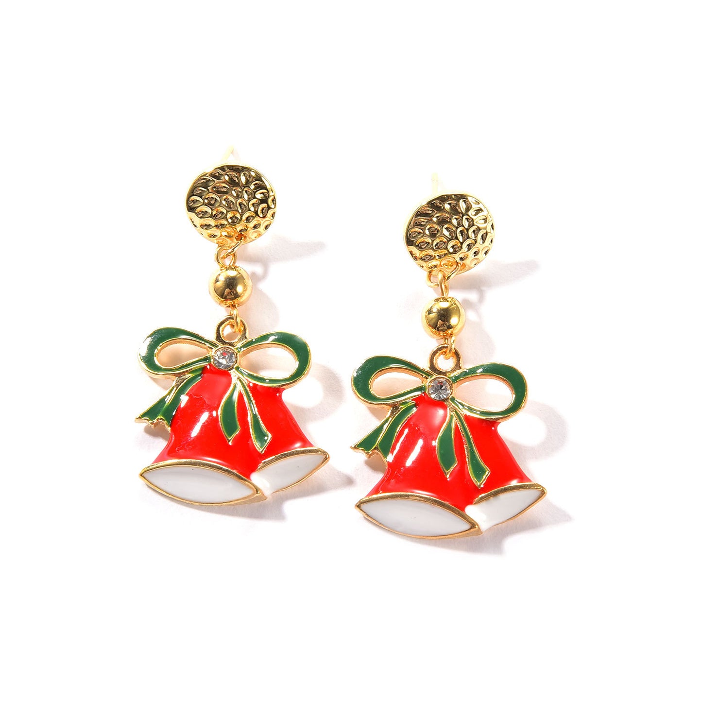 Enamel Alloy Bell Pendant Stud Earrings Christmas Jewelry for Women