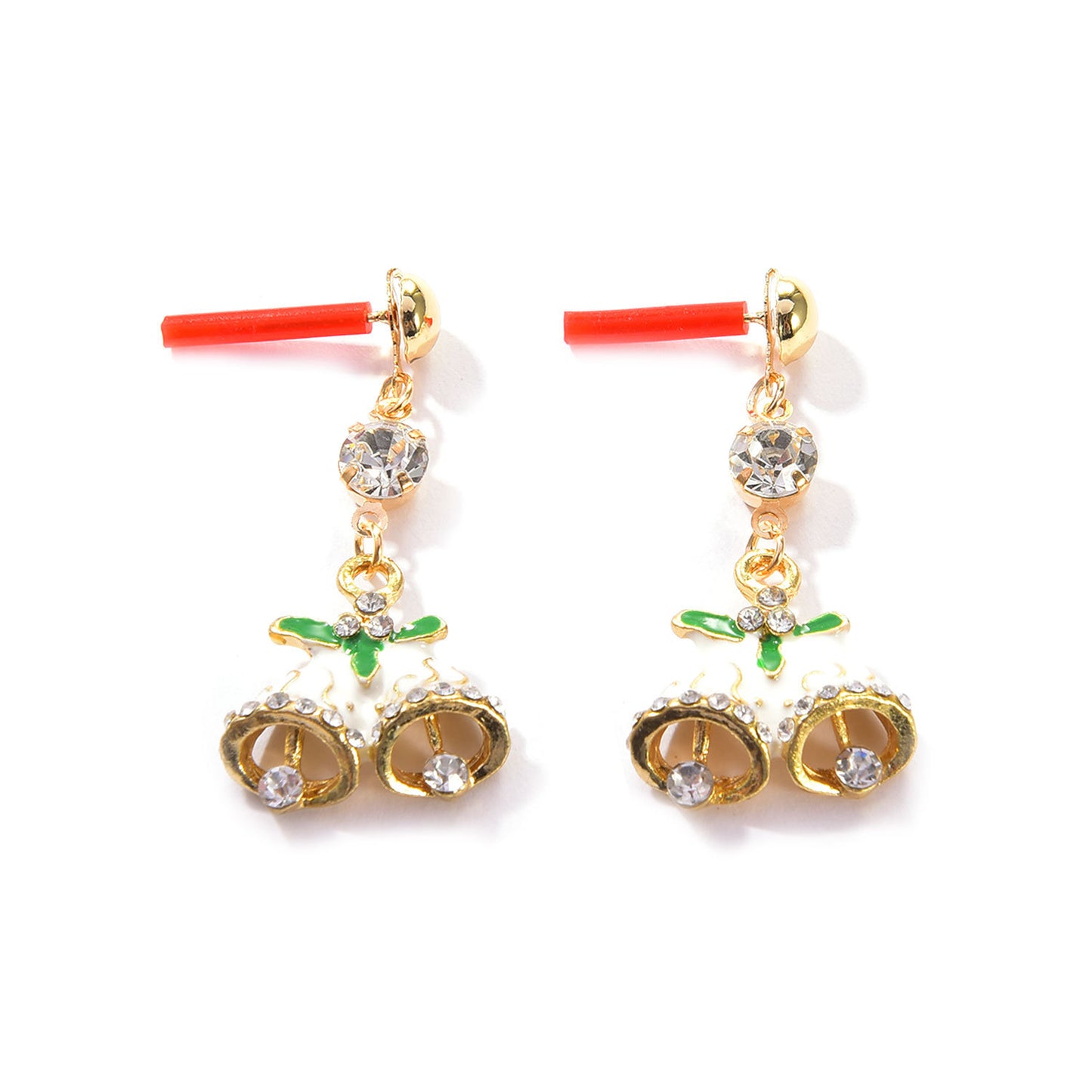 Christmas Bell Rhinestone Stud Earrings Alloy Plated Women's Holiday Jewelry