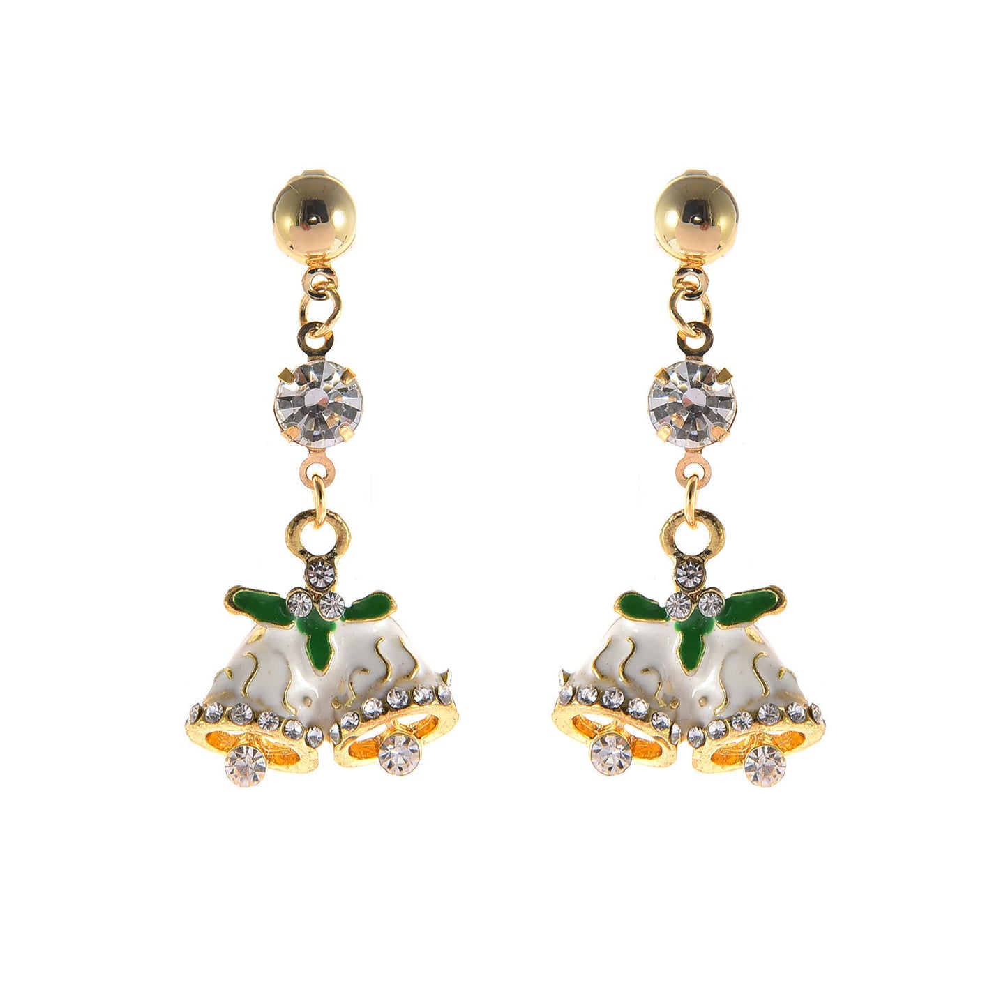 Christmas Bell Rhinestone Stud Earrings Alloy Plated Women's Holiday Jewelry
