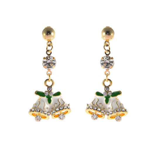 Pendientes de tuerca de campana navideña con diamantes de imitación para mujer, chapados en aleación, joyería navideña