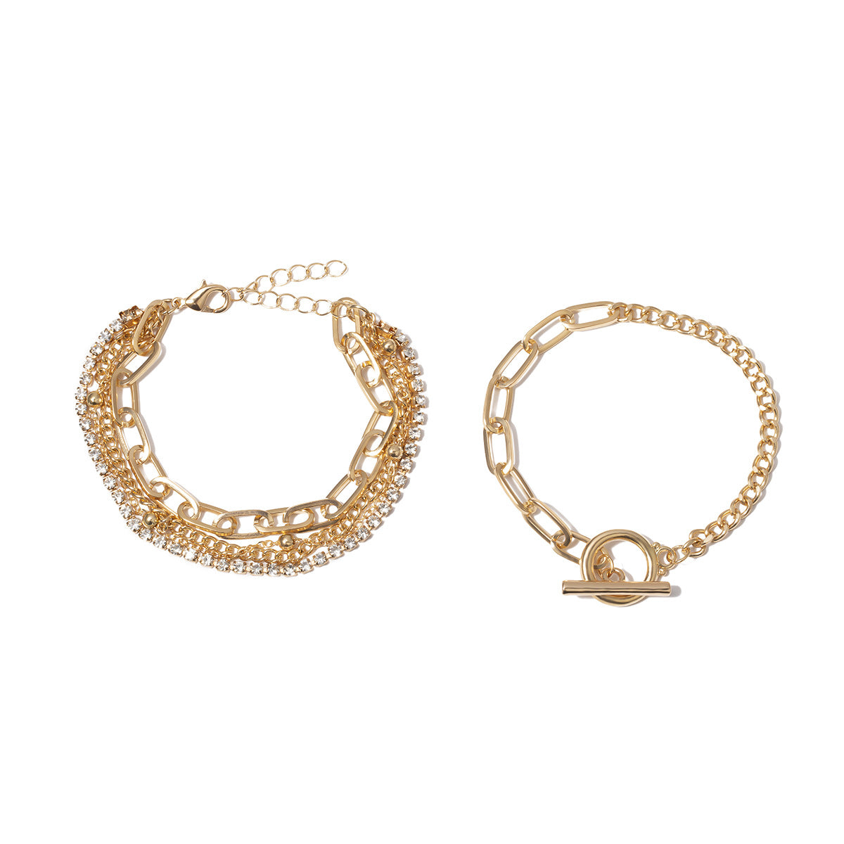 Punk Vintage Geometric Rhinestone O-Chain Curb Bracelet for Women