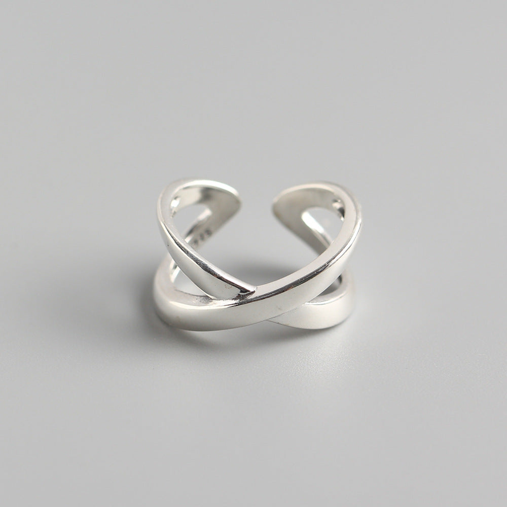 Minimalist 925 Sterling Silver Polished Geometric Crossover Open Ring for Women