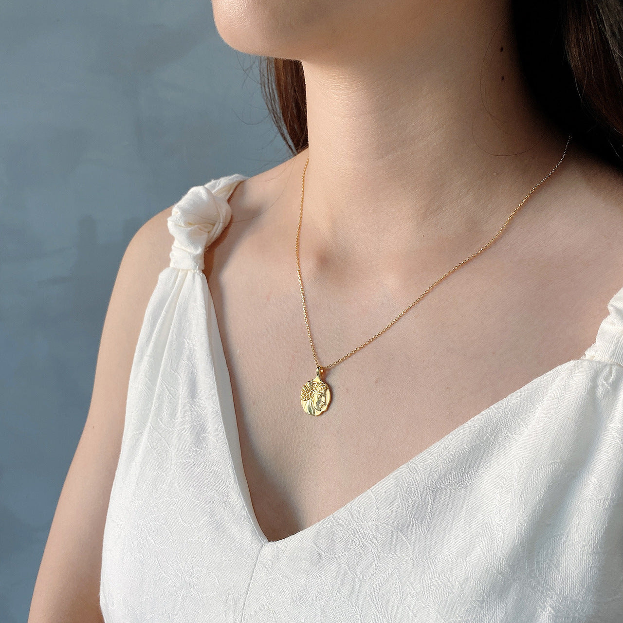 Geometric 925 Sterling Silver Gold Plated Necklace with Abstract Texture
