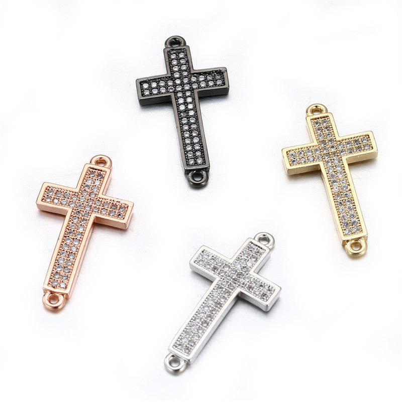 Hip-hop Brass Plated Cross Pendant with Cubic Zirconia Inlay for DIY Charm Bar
