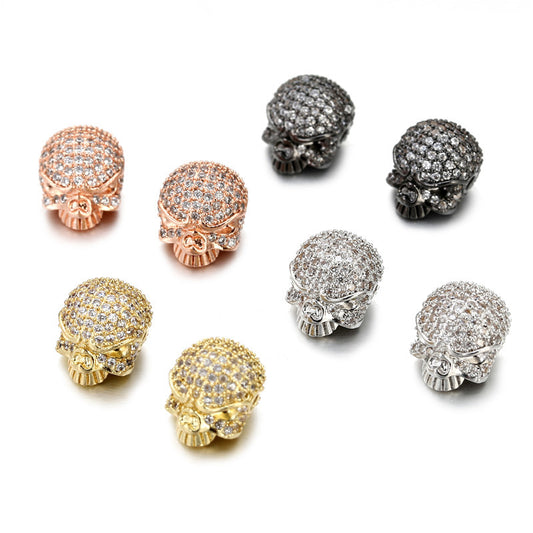 Vintage Plated Brass Cubic Zirconia Skull Charm Bar Pendant DIY Accessories