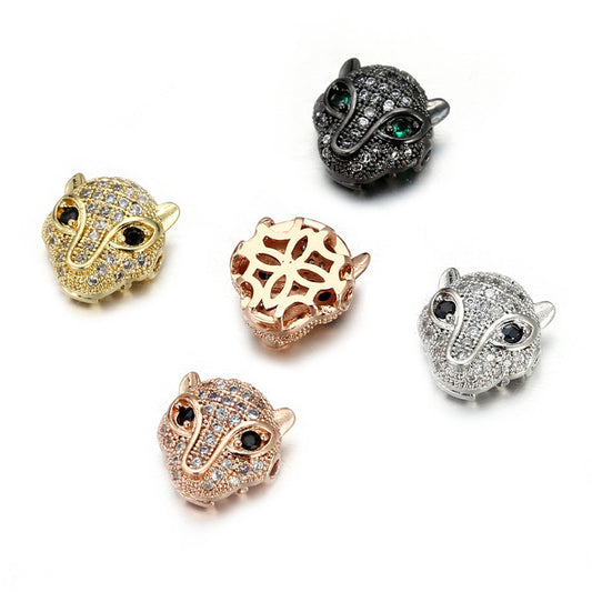 Handmade DIY Brass Leopard Head Charm Bar with Cubic Zirconia Inlay and Plated Finish