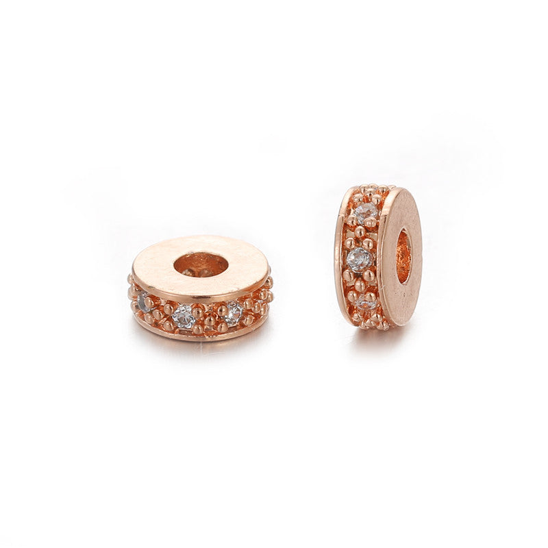 Minimalist Micro Inlaid Cubic Zirconia Round Brass Spacer Beads Charm Bar