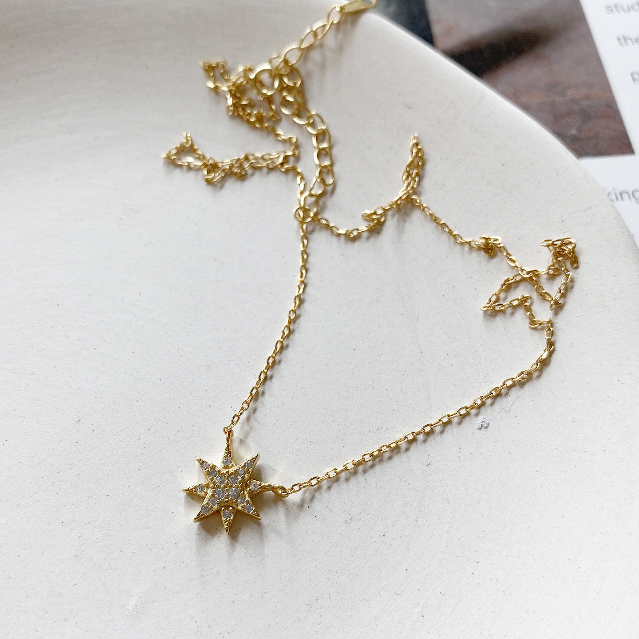 Minimalist 925 Sterling Silver 18K Gold Plated Geometric Star Woven Choker Necklace
