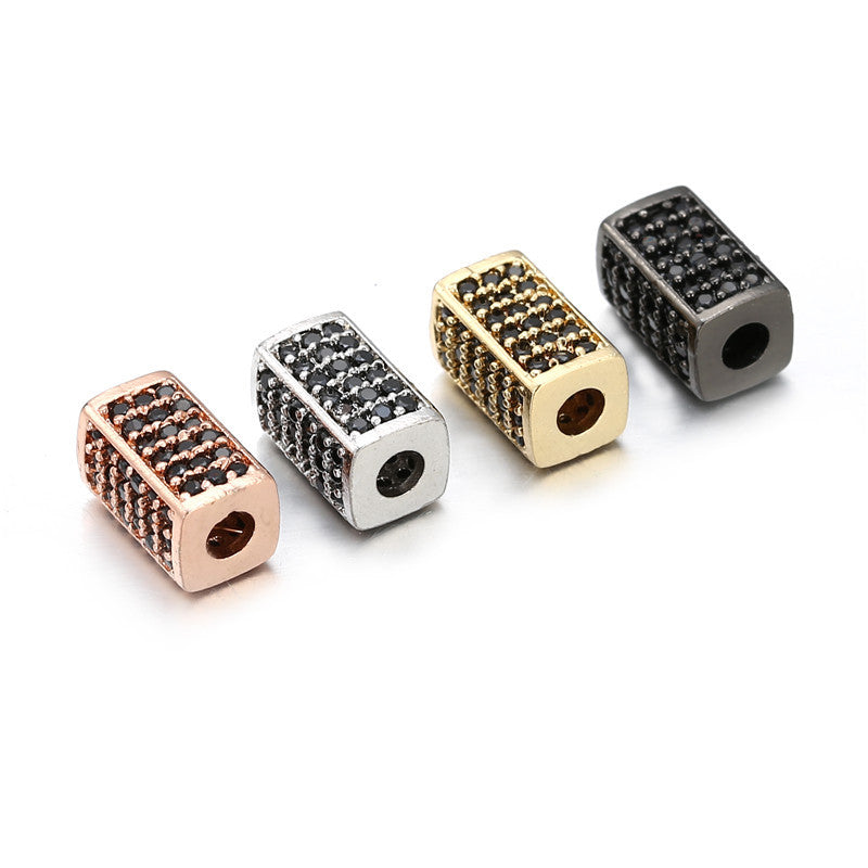 Minimalist Rectangular Brass Beads with Cubic Zirconia Inlay Plated DIY Charm Bar Accessories