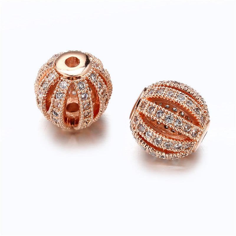 Minimalist 10mm Round Brass Plated Cubic Zirconia Hollow Bead Pendant