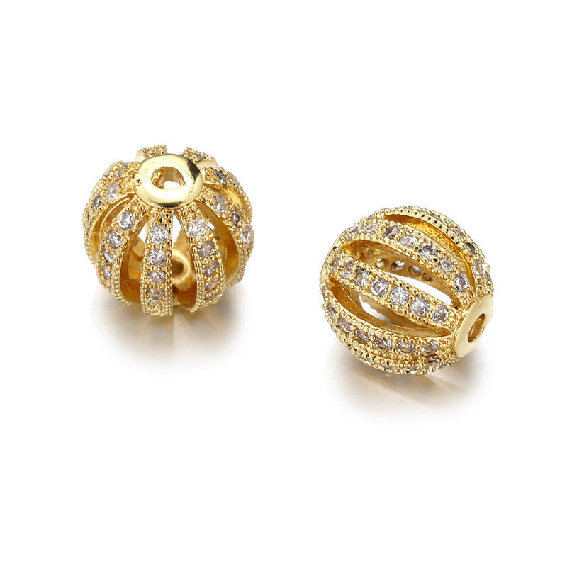 Minimalist 10mm Round Brass Plated Cubic Zirconia Hollow Bead Pendant