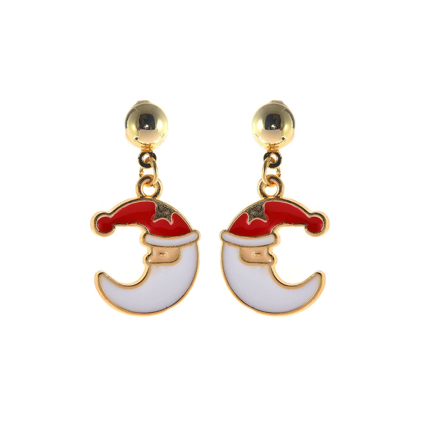 Cartoon Moon Christmas Hat Stud Earrings for Women Alloy Enamel Ear Jewelry