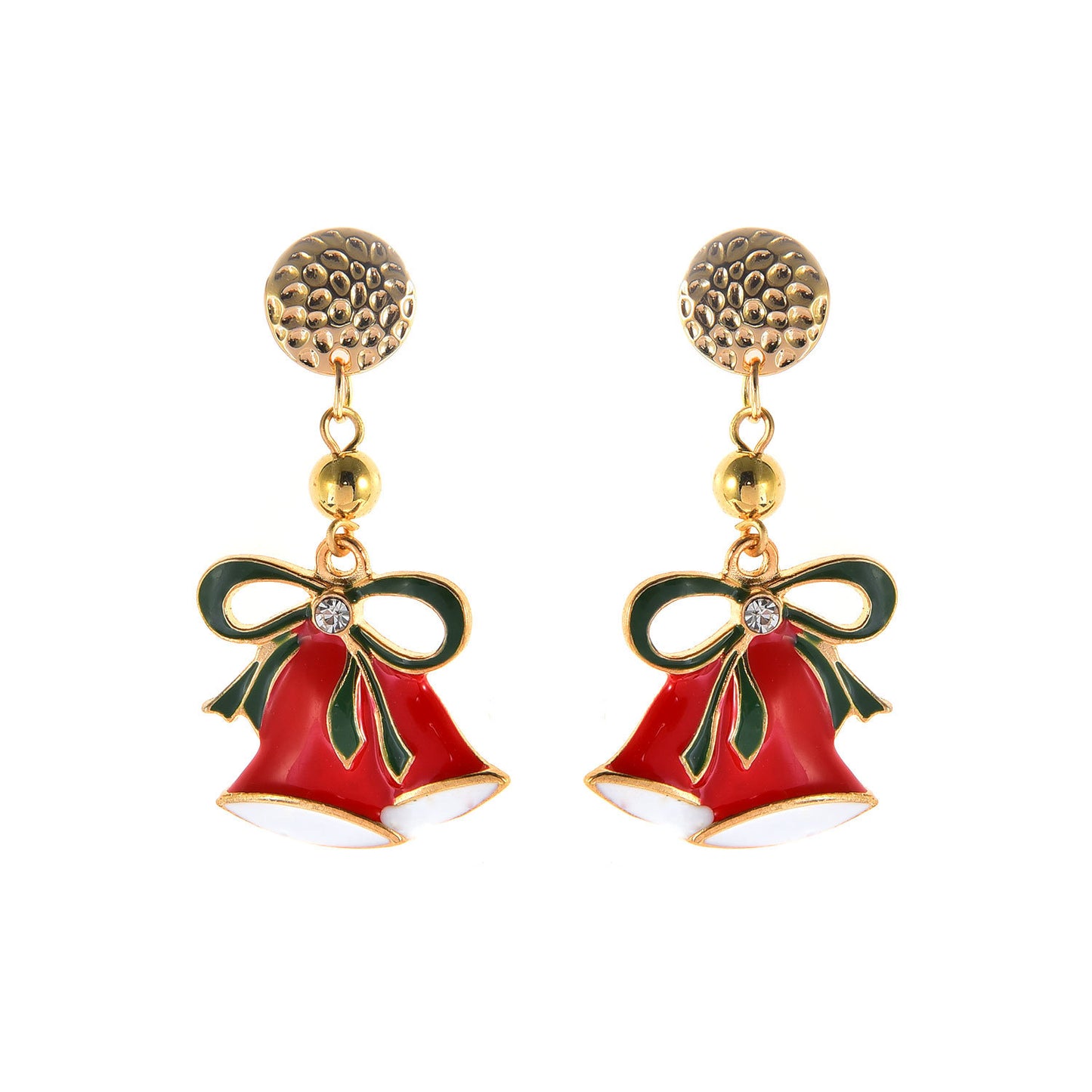 Enamel Alloy Bell Pendant Stud Earrings Christmas Jewelry for Women