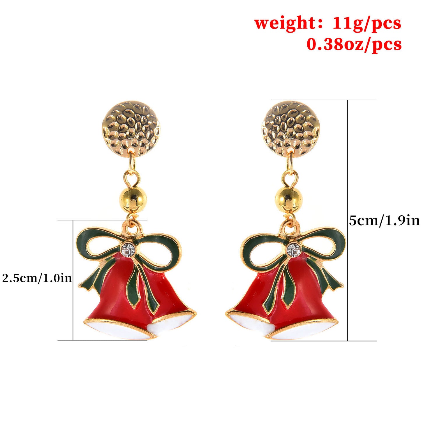 Enamel Alloy Bell Pendant Stud Earrings Christmas Jewelry for Women