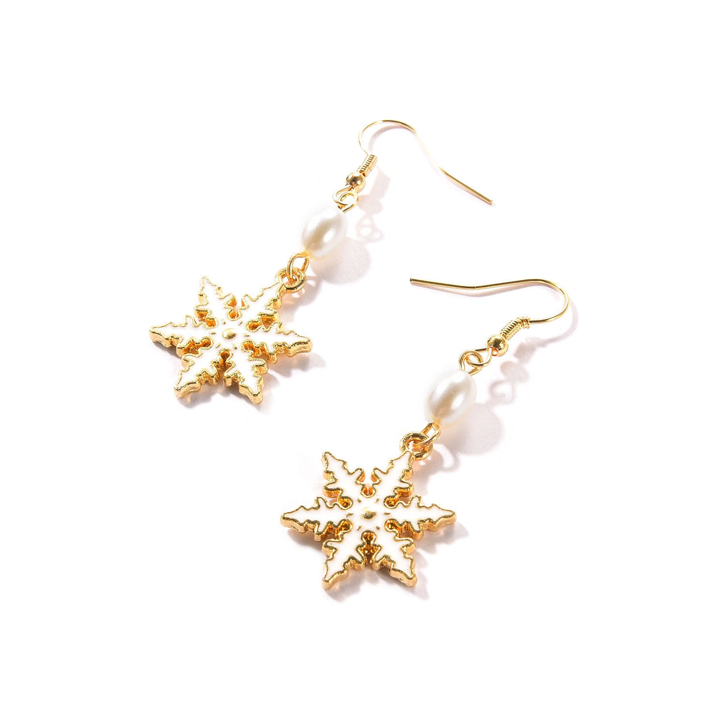 Pendientes de botón de copo de nieve de perlas blancas para mujer, regalo de Navidad