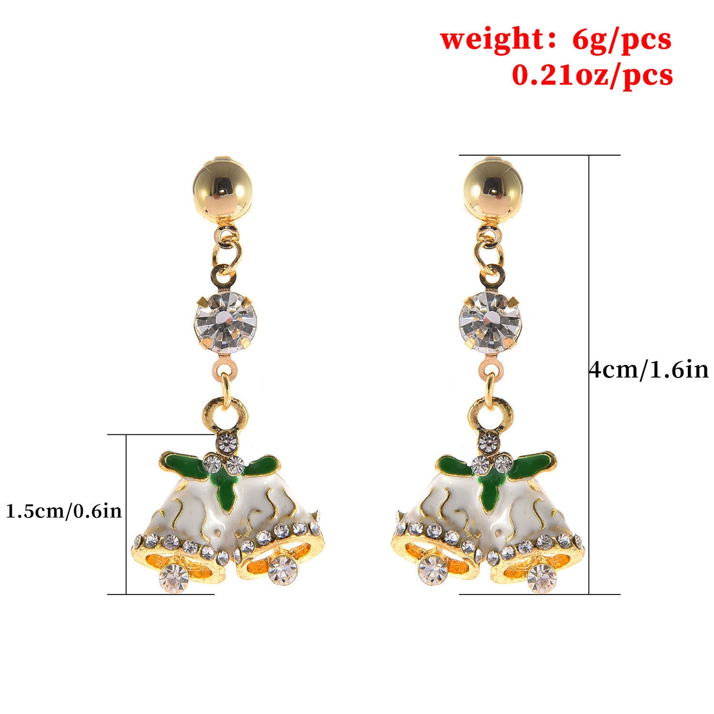 Christmas Bell Rhinestone Stud Earrings Alloy Plated Women's Holiday Jewelry