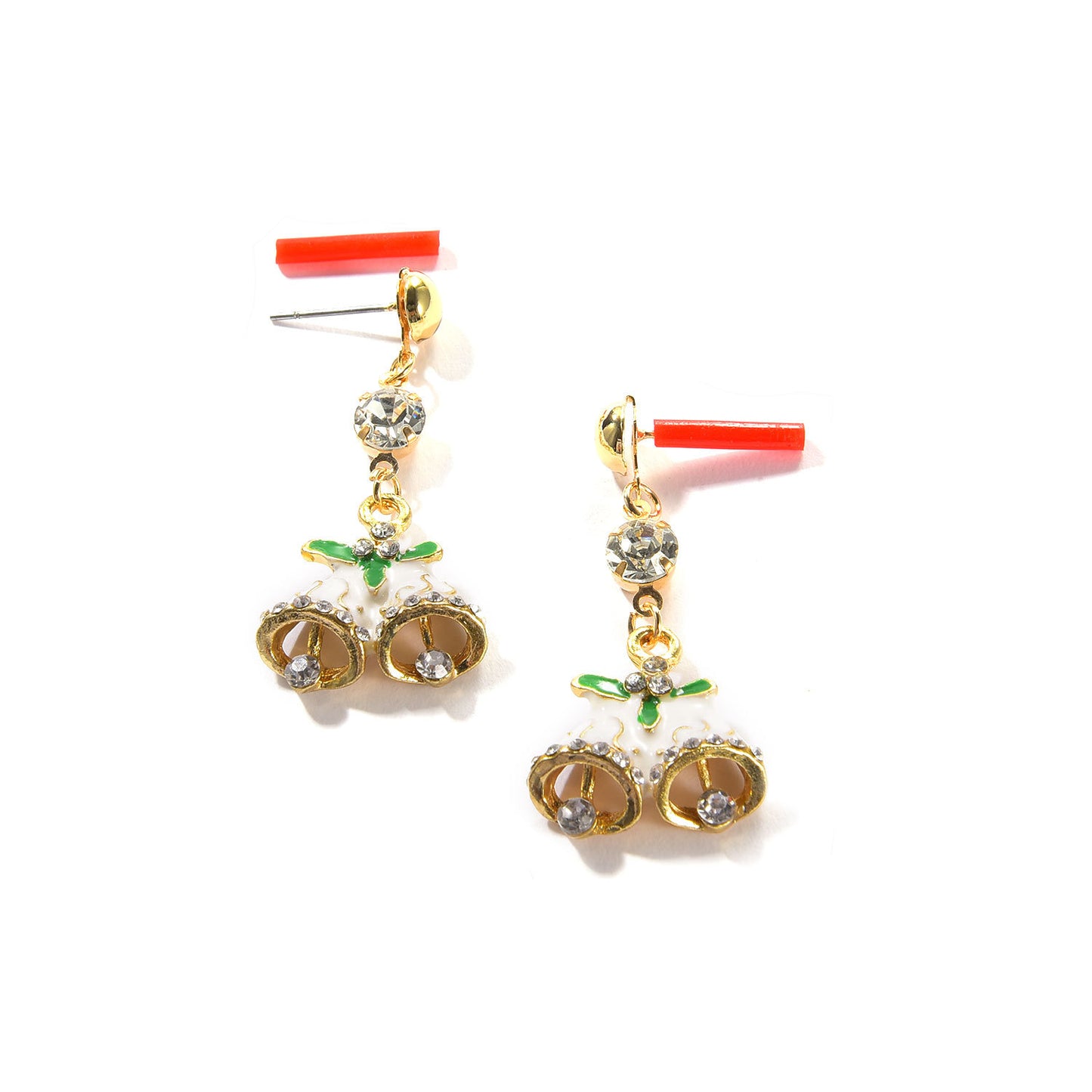Christmas Bell Rhinestone Stud Earrings Alloy Plated Women's Holiday Jewelry