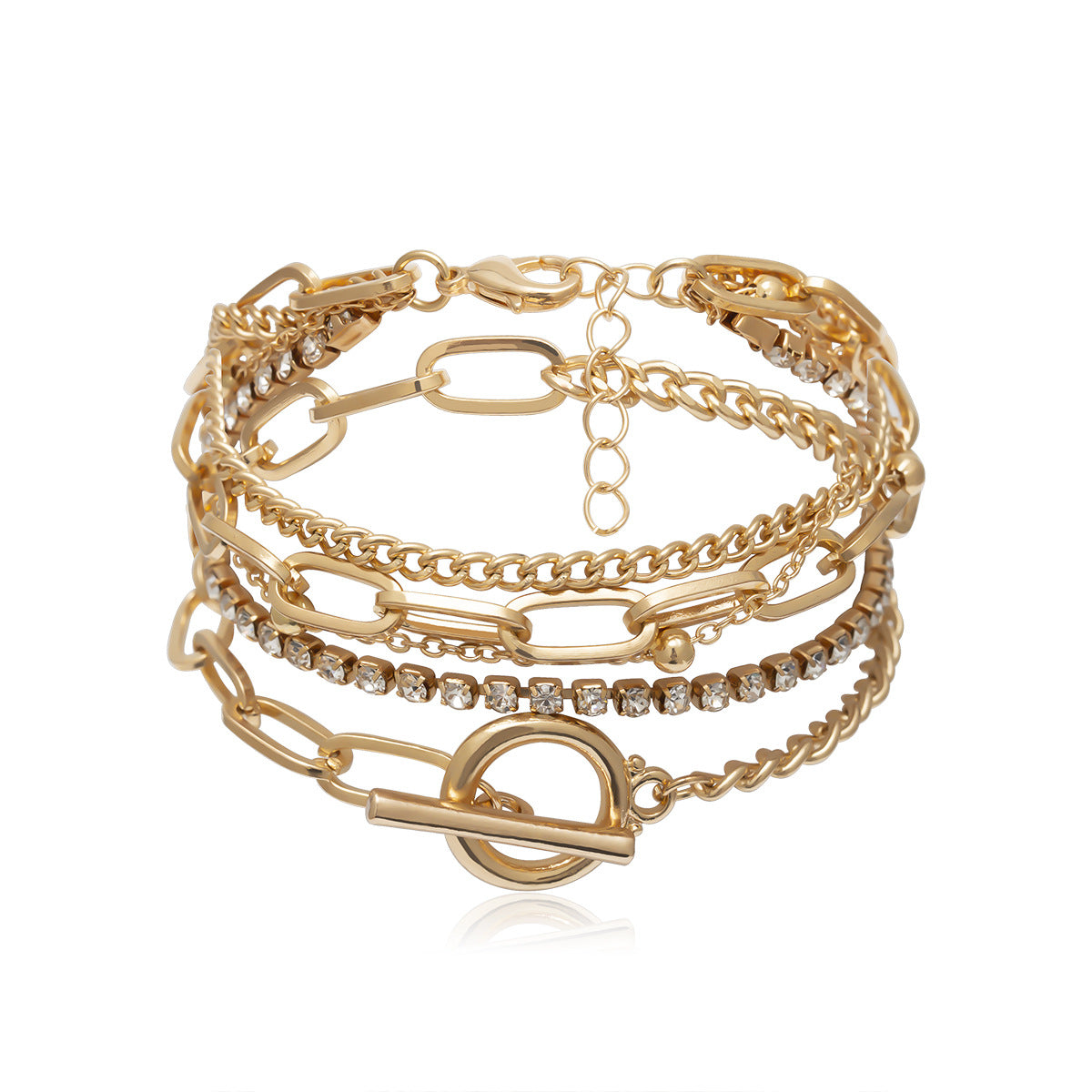 Punk Vintage Geometric Rhinestone O-Chain Curb Bracelet for Women