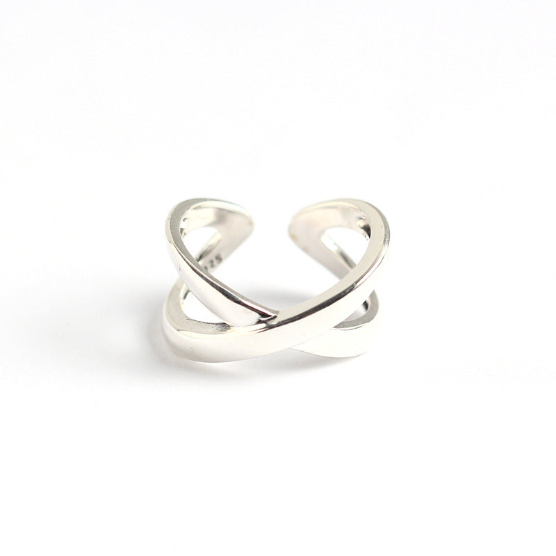 Minimalist 925 Sterling Silver Polished Geometric Crossover Open Ring for Women