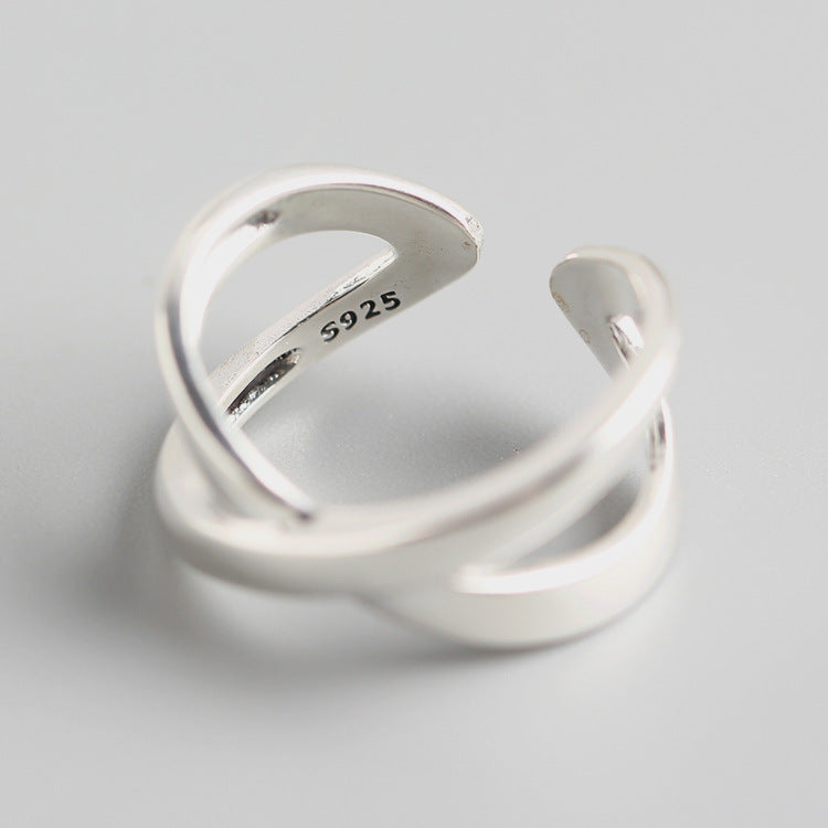 Minimalist 925 Sterling Silver Polished Geometric Crossover Open Ring for Women