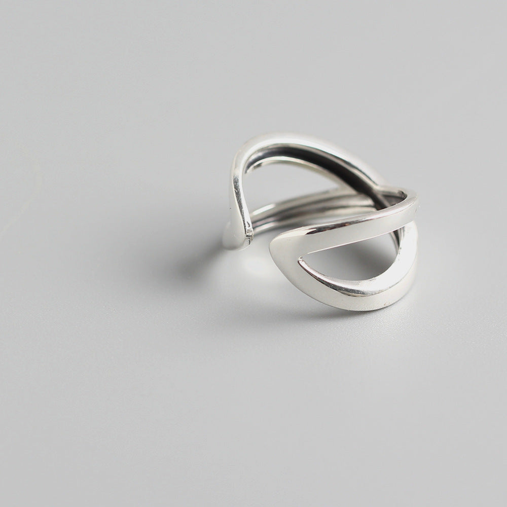 Minimalist 925 Sterling Silver Polished Geometric Crossover Open Ring for Women