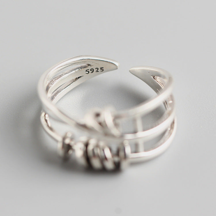 Vintage 925 Sterling Silver Round Geometric Multi-Layer Cross Moving Circle Ring for Women