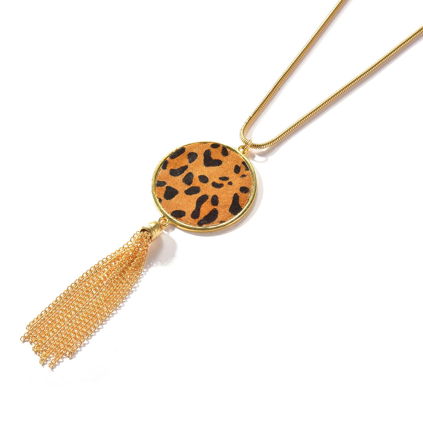 Leopard Print Geometric Alloy Pendant Necklace for Women with Snake Chain